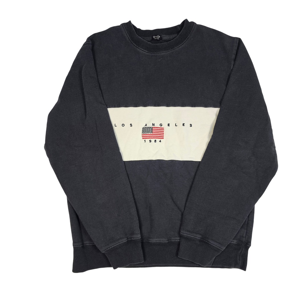 John Galt Brandy‎ Melville Los Angeles 1984 Flag Crewneck Sweatshirt Black Cream
